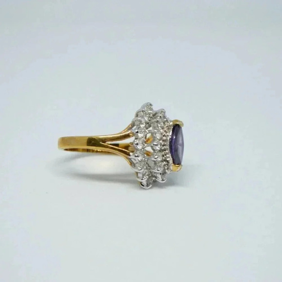 Purple Clear Glass Rhinestone Cocktail 14kt HGE - Picture 2 of 6